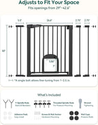 Babelio Baby Gate with Adjustable Cat Door, CatPrivilege III, 29-43" | Auto-Close, Pressure Mounted with No Drilling, Dual Lock Safety Gates For Stairs, Doorways and House, Easy Walk Thru, Black