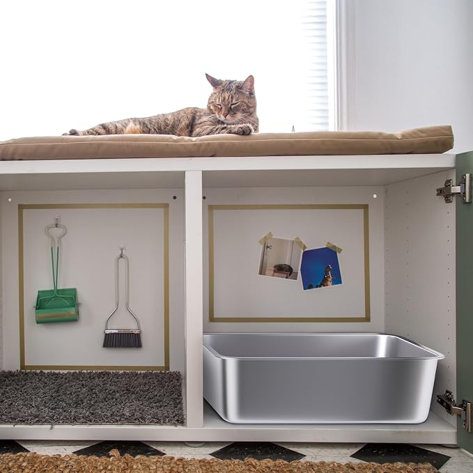 Stainless Steel Litter Box 2 Pack, Large Metal Litter Box | 20"x14"x6", Easy to Clean, Non Stick No Smell Cat Litterbox for Cats/Kitty