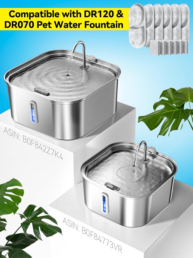 Large Dog Water Fountain 14L/3.7Gal, Stainless Steel Pet Fountain for Large Dogs and Multi-Pets, with Window & Extra Wide Drinking Area, Square Design Enlarges Capacity & Saves Space (Filters)