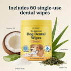 Jasper Dog Dental Wipes, Finger Tooth Wipes for Dogs, Coconut 60-Count | No-Brush Dual Texture Disposable Wipes for Fresh Breath, Daily Plaque & Tartar Control with Natural Ingredients, Vet Approved