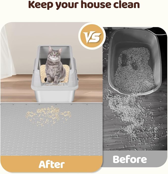 Cat Litter Mat for Litter Box 2 Pack 34" x 22" Silicone Mat, Light Grey | Extra Large Cat Litter Mat Litter Trapping Mat, Non-slip, Waterproof litter box mat with Raised Edge, Pet Mat for Cat, Dog