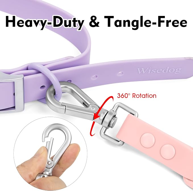 Wisedog Waterproof Dog Leash, Gossamer Pink, 6 ft × 3/4 in | Adjustable, 2 Metal Swivel Hooks, Easy to Clean, For Small, Medium, Large breed Dogs