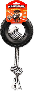 Mammoth Pet Products TireBiterII with Cotton-Poly Rope-Natural Rubber Dog Toys for Extreme Chewers-Dog Toys for Extra Long Interactive Play-Aggressive Chewer Toys for Large-X-Large 7" Black (35018F)