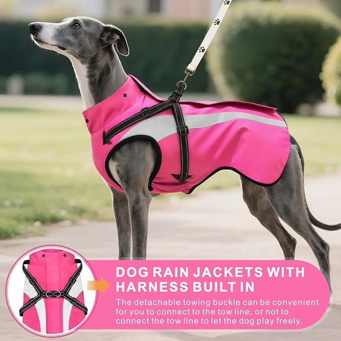 Dog Raincoat Waterproof Raincoats for Dog Reflective Dogs Rain Jackets with Hood Hoodie Pet Rain Poncho Coat for Small Medium Large Dogs Puppies S-XXL (Pink, L)