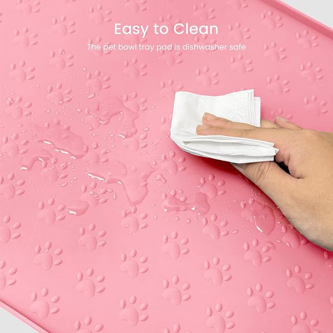 PWTAA Dog Food Mat Anti-Slip Silicone Dog Bowl Mat Thicker Pet Placemat Waterproof Cat Feeder Pad with Raised Edge Puppy Kitten Feeding Mats Suitable Small Medium-Sized Dogs Cats Eating Tray - 2PCS
