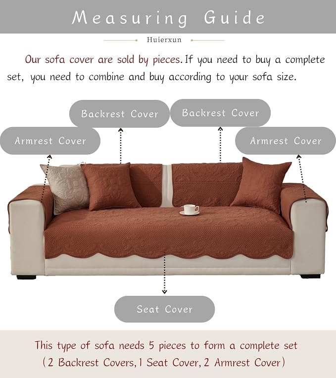 Luxury Vintage Cotton Embroidery Sofa Cover Soft Farmhouse Seat Cushion Cover Floral Quilted Sectional Couch Cover Anti-Slip Sofa Slipcovers Furniture Protector for Dogs Cats (Orange,28"x70")