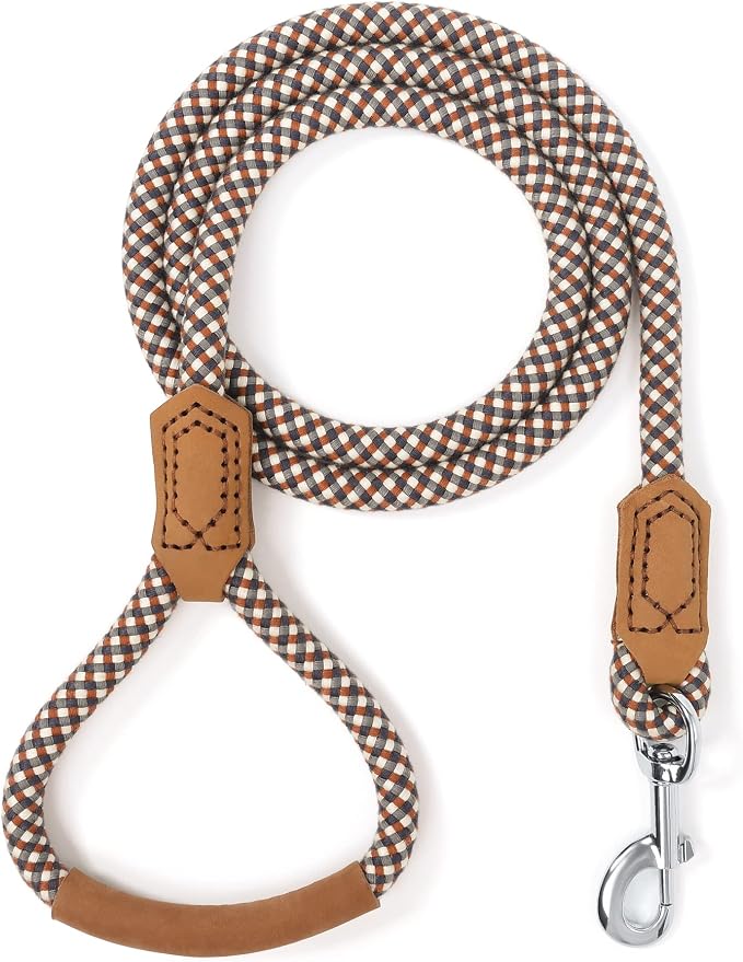 Mile High Life Dog Leash with Genuine Leather Handle, 6 FT/5 FT/4 FT | Leather Grip Rope Leash, Heavy Duty 360° Swivel Metal Clasp, for Small Medium & Large Dogs