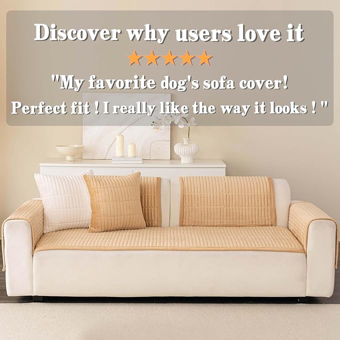 Velvet Washable Dog Couch Cover, Non-Slip Waterproof Pet Sofa Protector for 2-Cushion Sectional, L-Shaped Sofa & Loveseat, Machine Washable(1PC/27.6"x59.1",Khaki)