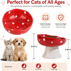 Red Mushroom Cat Bowl, Elevated Ceramic Bowl for Cats | Cute Mushroom, Elevated, Ceramic, Whisker Friendly, Wide Opening, Stable, Easy Clean