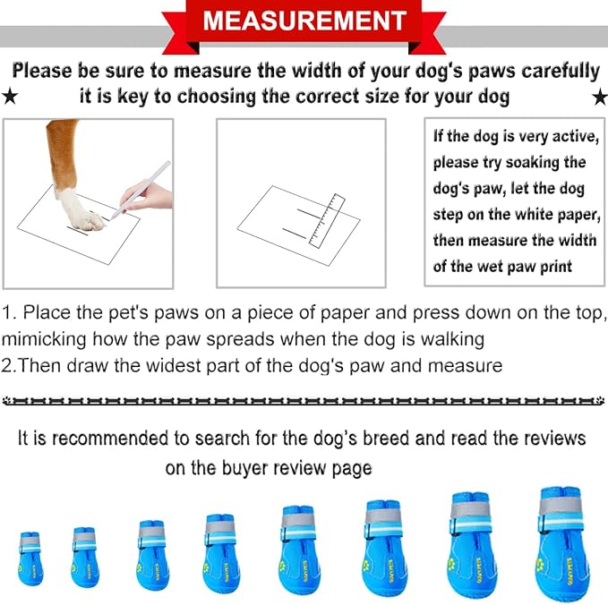 QUMY Dog Shoes for Hot Pavement, Dog Snow Boots & Paw Protectors for Winter | Dog Booties Medium Large Size Dogs, Water-resistant in the Rain, Outdoor Walking, Indoor Hardfloors Skid-resistant Sole Blue