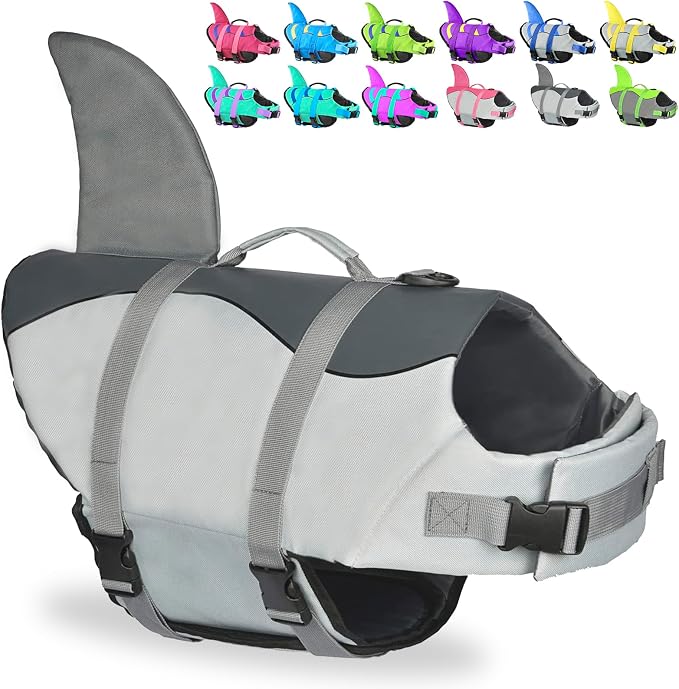 Fragralley Shark Dog Life Jacket, Adjustable Dog Life Vest with Shark Fin, Suit for Small Medium Large Dog Life Vest for Swimming and Boating