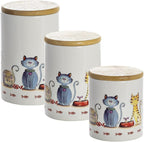 SPOTTED DOG GIFT COMPANY Canisters Sets for the Kitchen Countertop, 3-Piece Airtight Ceramic Food Storage Containers with Lids for Coffee Tea Sugar, Gifts for People Who Love Cats