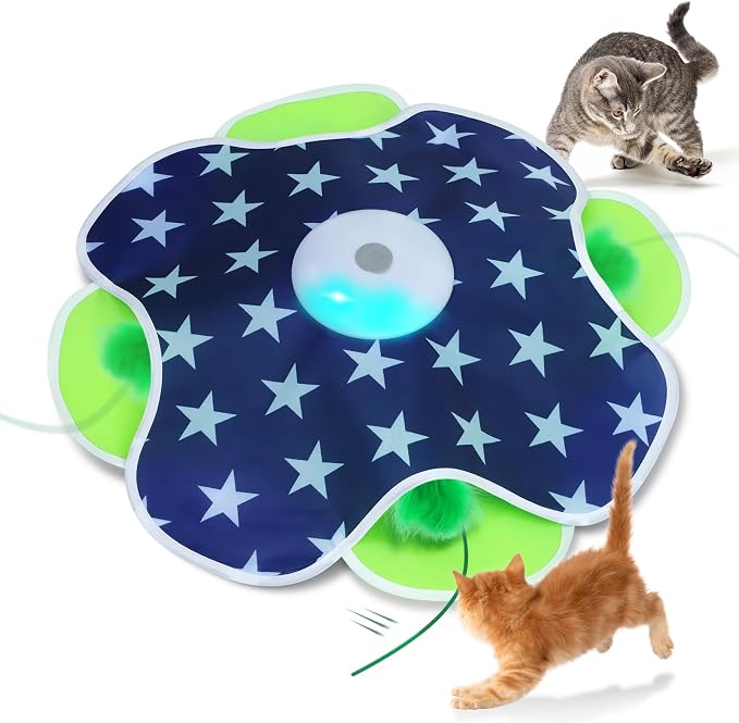 Oxawo Interactive Cat Toys for Indoor Cats Kittens Mat Toy | Motion Activated, Mouse Squeaky, Catch Moving Feather Concealed in Mat for Cat Stress Release