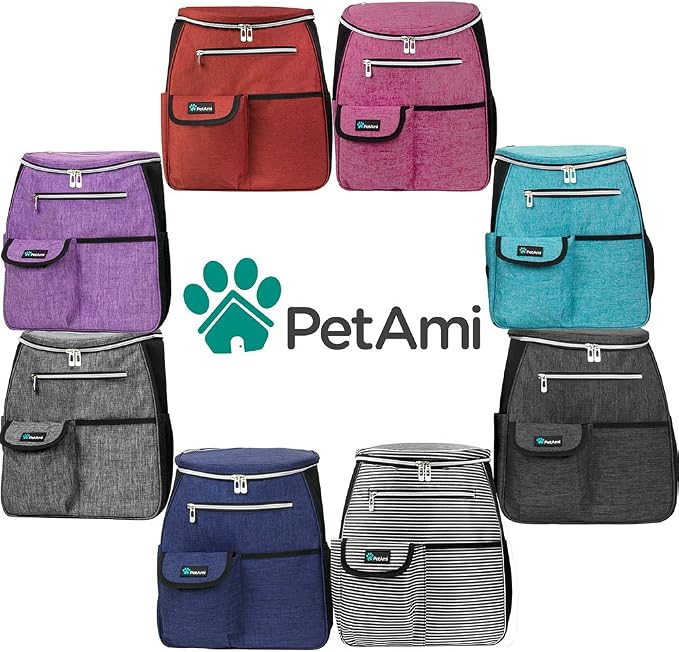 PetAmi Dog Travel Bag Backpack, 27L Airline Approved Pet Supplies Organizer with 2 Food Containers, 2 Collapsible Bowls & Poop Bag Dispenser, Weekend Road Trip Camping Dog Mom Gift, Stripe Black