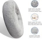 SAVFOX 54 inches Calming Donut Dog Bed - 3X Durable Plush Faux Fur, Machine Washable & Non-Slip, Fits up to 210 lbs, Removable Cover, Light Grey