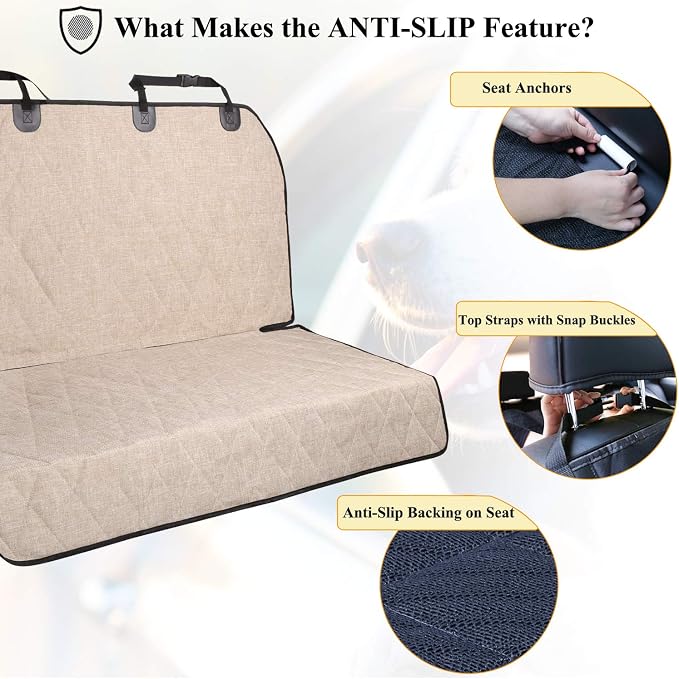 VIVAGLORY Dog Seat Cover Pet Seat Protector, Large, Heather Khaki | Backseat Cover for Car Suv & Truck, Back Rear Backseat Bench Protector