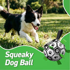 QDAN Dog Soccer Balls Toy with Bell Inside, Squeaky Ball for Large Dogs | 8 Inch Interactive Dog Toys for Tug of War, Durable Ropes Toys for 30-90 lbs Dogs, Large Herding Ball for Dogs Outside