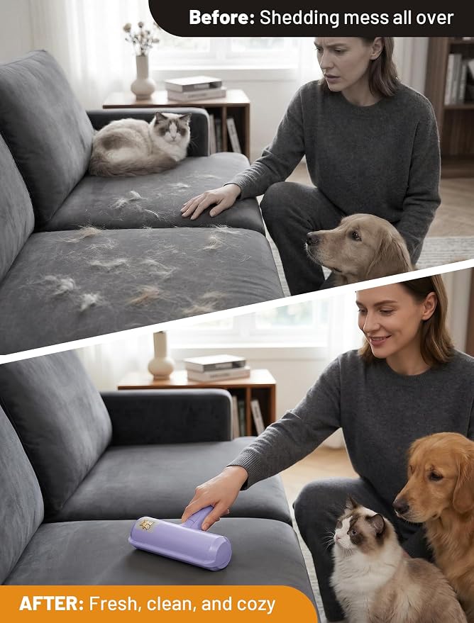 Pet Hair Remover Roller, Reusable Lint Roller for Dog and Cat Hair | Portable Pet Hair Roller with Large Fur Bin for Couches, Bedding, Car, Rugs & Furniture, No Refills or Batteries, Pet Homes