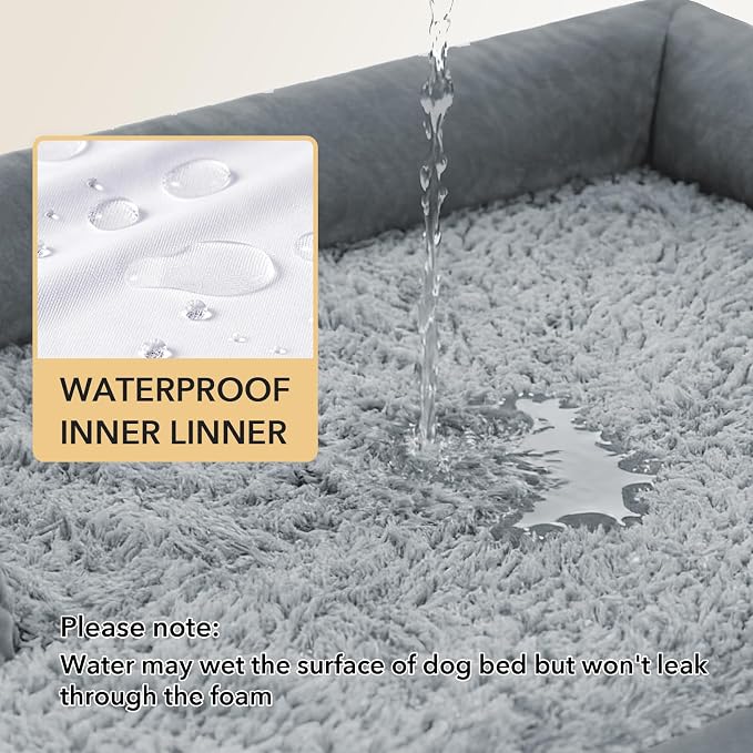 Waterproof Orthopedic Dog Bed for Extra Large Dogs, 48x30in, Grey | Orthopedic Foam Eases Joint Pressure, Bolsters Supports Head And Neck, Washable Pet Beds, Removable Cover, Non-Slip Bottom