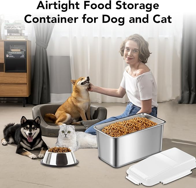 Newget 11 lb Stainless Steel Dog Food Storage Container with Scoop, White | Keep Food Fresh, Sturdy, Airtight, Rust-Proof, Insect-Proof, Moisture-Proof, Easy to Use, Suitable for Store All Pet Food
