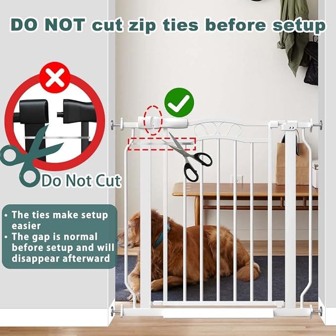 Fairy Baby 71.7"-81.1" Extra Wide Baby Gate with Door, Long Dog Gate for the House Doorway Stairs, Pressure Mounted Safety Gate for Child Kid, Auto Close Metal Pet Barrier with Arch Design, White