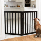 Dog Gate Indoor, Freestanding Dog Fence for The House, Doorways, Hallways,or Stairs,Pet Gate Foldable Wooden,Expandable 24" Height 2 Panels,Black