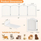 Snughome Short Dog Gate Indoor, 16" High Freestanding Small Dog Door Gates with Support Feet, Expands Up to 48’’ Wide Foldable Pet Gate for Doorway, 4 Panel Folding Pet Door Pet Fence for Puppy, White