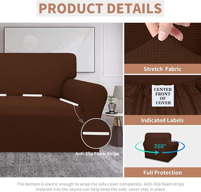 Easy-Going 100% Waterproof Chair Couch Cover, Stretch Jacquard Sofa Cover | Dual Waterproof Sofa Slipcover, Leakproof Furniture Protector for Kids, Pets, Dog and Cat (Loveseat, Coffee)