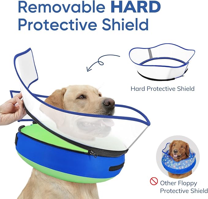 Supet Raised Inflatable Dog Cone Collar to Stop Licking, Soft Dog Cone Alternative for Small Medium Large Dogs, Doggie Donut Collar After Surgery