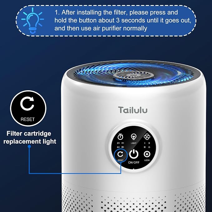Tailulu D10 Official Air Purifier Replacement Filter（2 Pack） | H13 True HEPA Air Filter Removes Smoke, Odor, Dust, Pet Hair