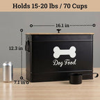 Metal Dog Food Container 15-20 lbs w/ Airtight Bamboo Lid, 70 Cup Capacity | Pet Jar For Dogs up to 100lbs, Airtight Bamboo Lid, Sturdy Comfortable Metal Handle, Powder Coated Iron, Kibble Storage Bin
