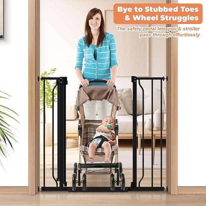 34" Tall Baby Gate No Drilling, Auto Close Dog Gate Indoor, Black | for Doorways & Stairs, Pressure Mounted 29"-40" Wide Pet Gate, Easy Walk Through Stair Gate for Baby & Pet Stroller Friendly