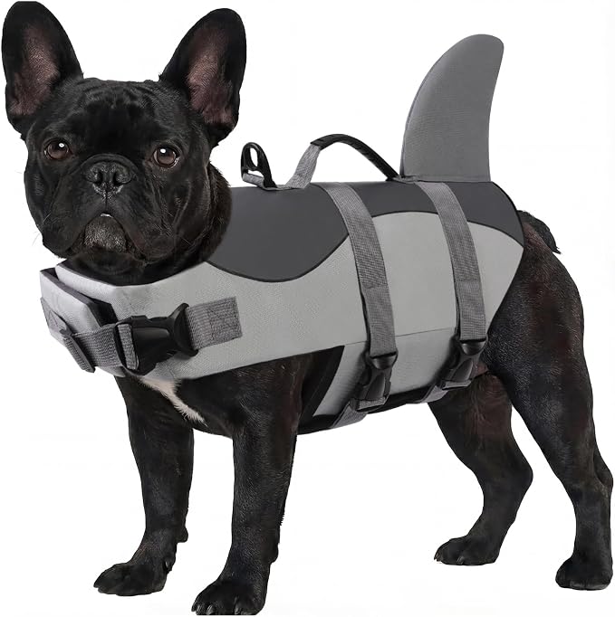 ASENKU Dog Life Jacket - Pet Safety Vest for Swimming & Boating, Shark Life Jacket with Floatation, Dog Lifesavers Swimsuits for Small Medium Large Dogs (Grey, S)