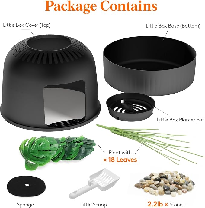 Lifewit Hidden Plant Cat Litter Box with Plastic Scoop, Black | Extra Large Enclosure Litter Tray with Carbon Filter& Odor Control, Aesthetic Cats Stuff for Living Room, Bathroom, Corner