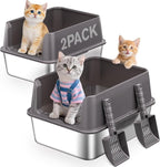 KITCATY 2PACK Stainless Steel Cat Litter Box, 17" L x 13" W x10 H Metal Kitty Litter Box with Lid, Suitable for Small and Medium-Sized Cats Never Absorbs Odors, Leak-Proof, Non-Sticky, Easy to Clean