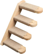 FUKUMARU Cat Climbing Shelf Wall Mounted, Small | Four Step Cat Stair, Natural Jute Scratching, Solid Rubber Wood, Kitten Shelves Furniture