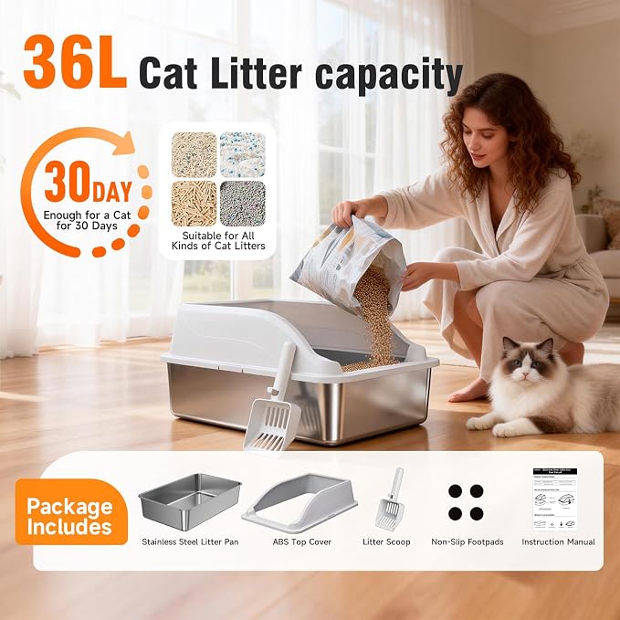 L2 Stainless Steel Litter Box (Dark Grey XL)