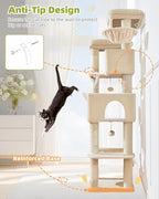 Taoqimiao 76in Cat Tree, Tall Sturdy Cat Tower for Large Indoor Cats MS046M | Easy assembly, Sturdy, Multi Level, Easy Clean, Cozy Condo, Perches, Baskets, Suitable for Kittens and Adult Cats