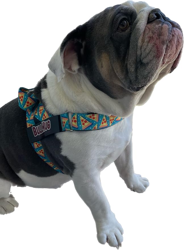 BULLHUG Adjustable Dog Harness– No Pull, No Choke – for English Bulldogs, French Bulldogs, Pugs & Broad-Chested Breeds – Easy, Safe Walks (Pizza, Medium)