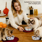 Bulk Disposable Cat Bowls Set (600 Pcs Cat Food Bowl Liners + 4 Pcs Stainless Steel Pet Bowls) Small Paper Bowls for Puppy Kitten Small Dogs and Cats, Ideal for Dry & Wet Food (White, Cat Paw Print)