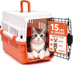 Hard-Sided Pet Carrier for Cats and Small Dogs, 20" Sturdy Travel Kennel with Secure Wire Door & 360° Ventilation, Portable Plastic Crate for Vet Visits & Car Travel (White/Orange)