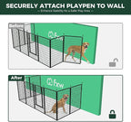 FXW Rollick Dog Playpen Wall Connection Set for Indoor and Yard, 50 Inch 8 Panels for Large Dogs with 4 Fence-to-Wall Anchors, Black | Patented