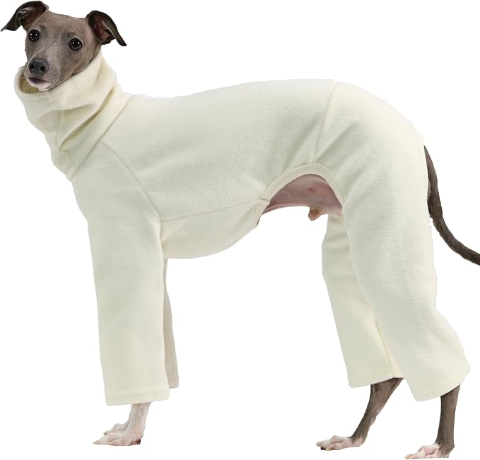 D Doggy Star Italian Greyhound Clothes Sweater Fleece Basic Onesie Whippet for Dog Turtleneck Outfits Coat (2XL,FLCE Ivory)