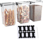 3Pack Pet Food Storage Containers, Airtight Dog Food Storage Container with Locking Clips, Dog Treat Container with a Stickers & Pen for Customizing , for Pet,Bird Seeds,Dog & Cat Treats(Black)