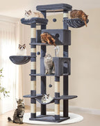 Taoqimiao 76in Cat Tree, Tall Sturdy Cat Tower for Large Indoor Cats MS046G | Easy assembly, Sturdy, Multi Level, Easy Clean, Cozy Condo, Perches, Baskets, Suitable for Kittens and Adult Cats