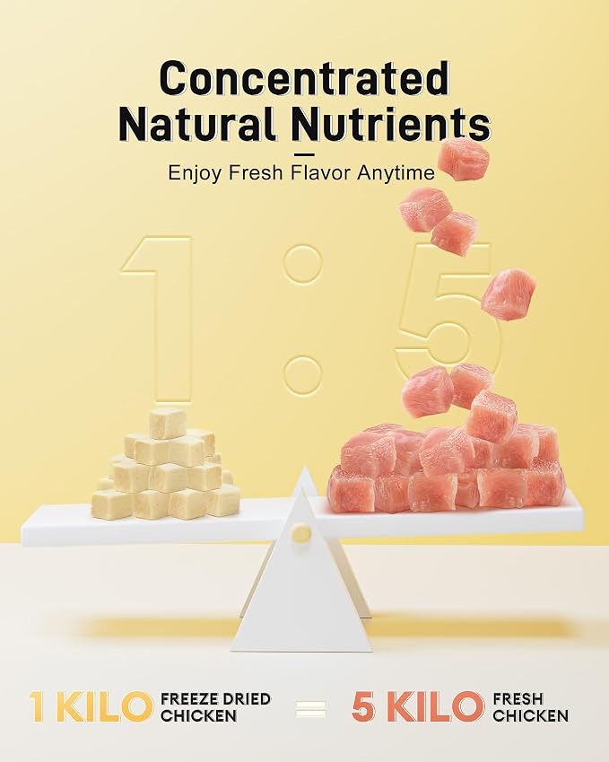 Freeze Dried Chicken Treats for Cats & Dogs,【2.2 lbs】 | High-Protein Single Ingredient | Grain-Free, No Additives | Training Reward & Nutritional Supplement | Resealable Box