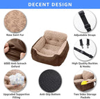 Oiilores Dog Car Seat for Small Dogs, Washable Pet Booster Seats with Clip-On Safety Leash, Comfy Deluxe Plush Carseat with Storage Pockets, Puppy Car Travel Carrier Bed for Dogs Under 25 lbs, Brown