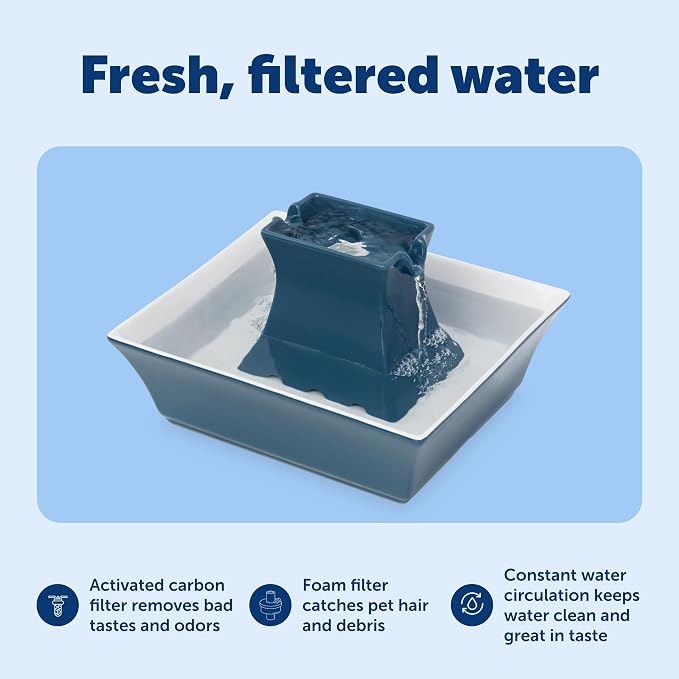 PetSafe Cat and Dog Water Fountain - Automatic Water Dispenser - Drinkwell Pagoda Ceramic Fountain for Pets - Filter Included - Blue - 70 oz, Model:PWW00-14898 | 2 Falling Water Streams Encourage Hydration, Cat & Small Dog Water Fountain, Carbon Filter...