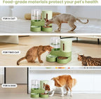 Automatic Cat Feeder Stainless Steel Water Dispenser Gravity Food Feeder and Waterer Set with Pet Food Bowl for Small Medium Kitten Puppy Pets Large Capacity(Green)