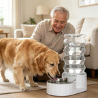RIZZARI 8L Gravity Dog Water Dispenser: Stainless Steel Bowl Anti-Splash | Wide Mouth Easy Cleaning/ Dishwasher Safe/No Electricity Needed/ Filtered Fresh Water / Multi-Pet Homes